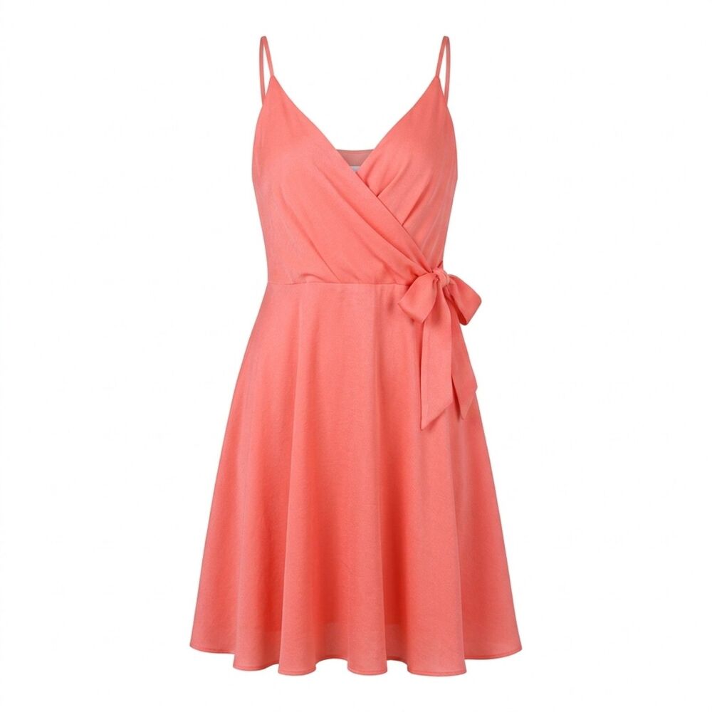 Express Coral Spaghetti Strap Wrap Fit and Flare Skater Sundress Size L